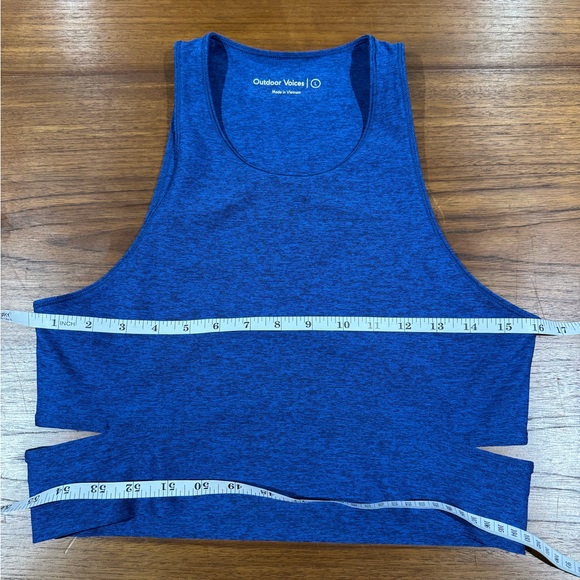 Outdoor Voices Blue Athena Crop Top Size L Cutout Workout Running Activewear - Picture 6 of 11